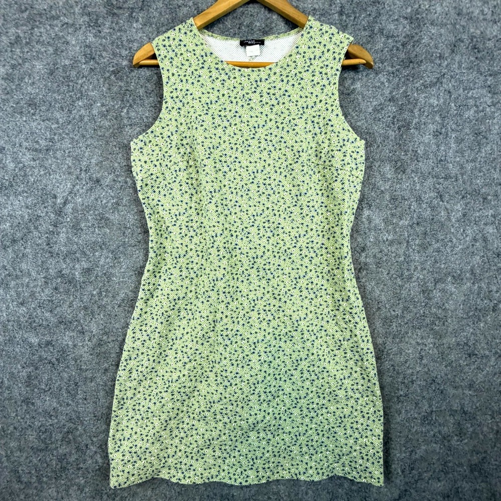 Vintage David Wayne Dress Womens Large Green Ditsy Floral Stretch Casual Summery